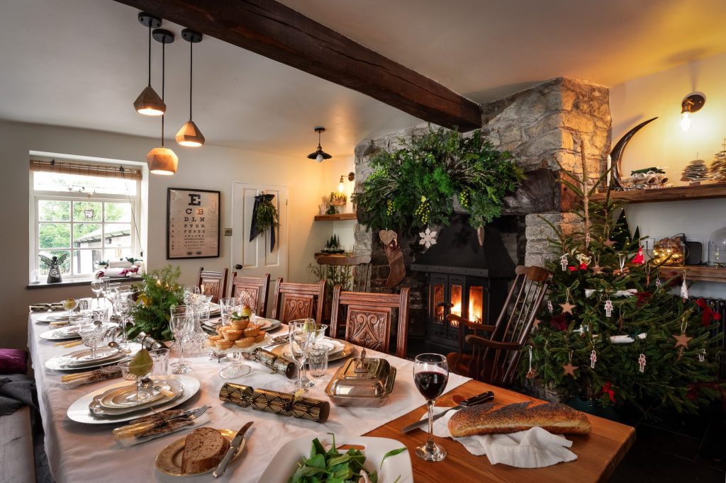 The House of Black and White christmas styled dining room